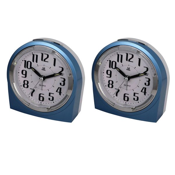 

2pcs mute sweep beep alarm clock bedside alarm clock snooze w/ night light-blue
