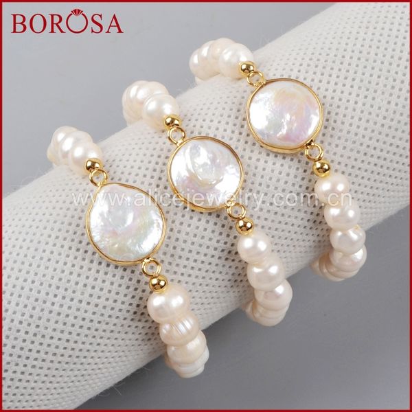 

borosa handcrafted new arrival gold color natural pearl beads bracelet for women girls fashion gems jewelry g1407, Golden;silver