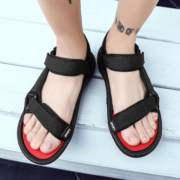 

leisure sandals men casual shoes gladiator beach shoes super fiber male flat sandalias hombre outdoor zapatos hombre apr22, Black