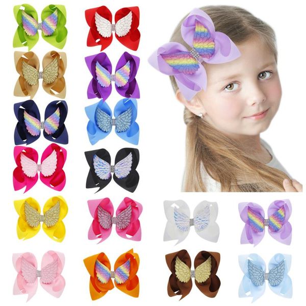 

new girls headwear 6 inch solid color hair bows angel wings bowknot hairpins handmade hair clips barrettes kids accessories, Slivery;white