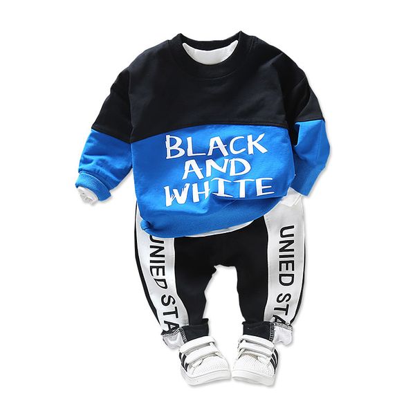 

spring autumn baby boys girls clothes infant letter cotton t shirt pants 2pcs/sets children fashion splice kid casual tracksuits, White