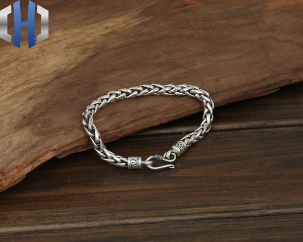 

s925 sterling silver jewelry men's fashion thai handmade thai silver buckle 6m hollow twist bracelet, Black
