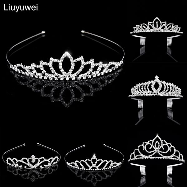 

bridal crystal tiara kid flower girls bridesmaid tiaras and crowns hair jewelry wedding hair accessiories arnaments, Golden;white