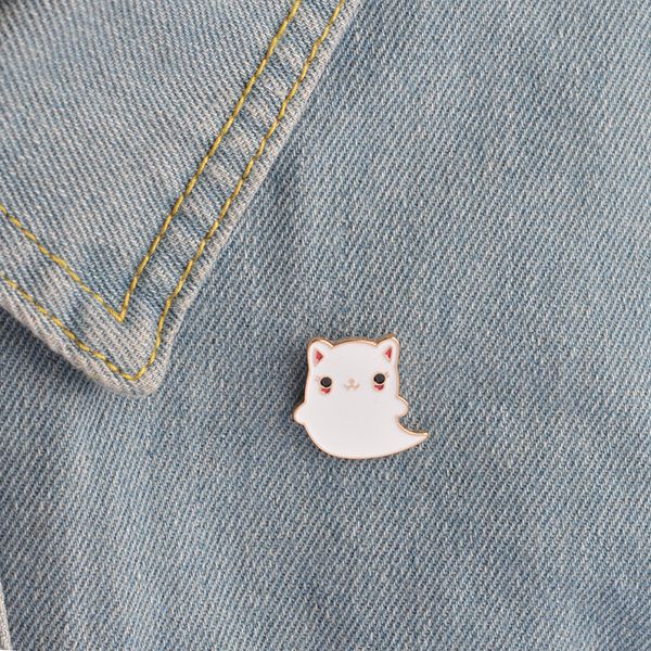 Bonito dos desenhos animados animal branco gato metal kawaii esmalte pino crachá botões broche camisa denim jaqueta saco broche decorativo para mulheres meninas presente