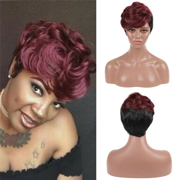 

black red gradient synthetic short curly hair wig women heat resistant wigs