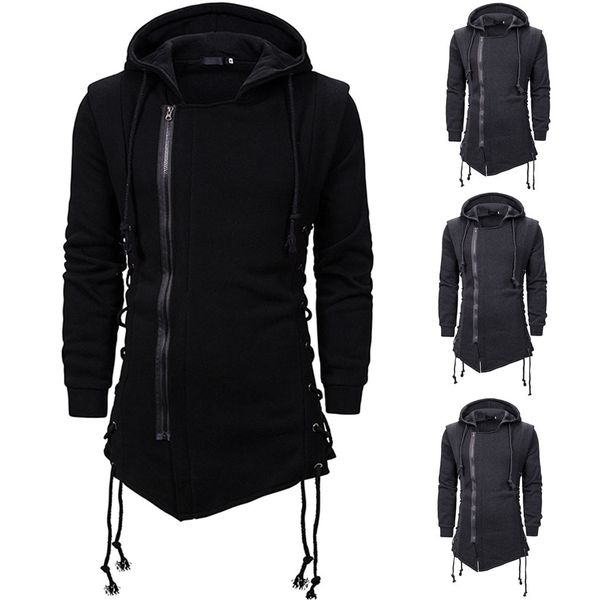

осень и зима мужская trend solid color dark long hooded сыпучие фуфайки пальто poleron hombre sudaderas hombre, Black