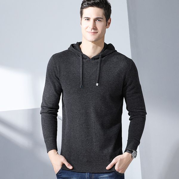 

grevol male long sleeves hooded thick sweaters men's 100% wool o-neck pullover sweaters solid color collocate 8122, White;black
