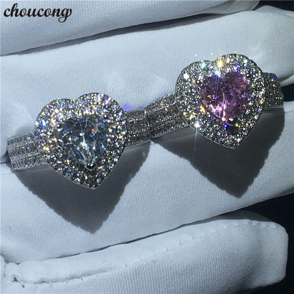 

choucong heart shape ring white gold filled 5a cz engagement wedding band rings for women bridal finger jewelry 2 colors, Slivery;golden