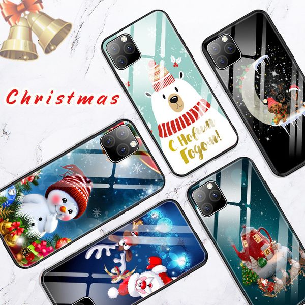 

christmas pattern glass phone case for iphone 11 pro max xs max xr x 8 7 6s plus