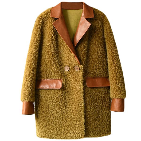 

real fur coat women clothes 2020 sheep shearing korean 100% wool jacket women vintage sheepskin collar coats manteau femme 1980, Black