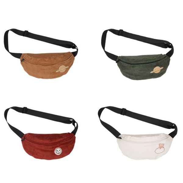 

corduroy velvet fanny pack waist bag cartoon applique embroiery crossbody purse 63hc