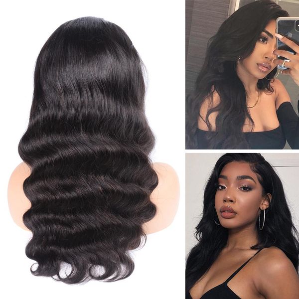 

body wave lace front human hair wigs for women pre plucked hairline with baby hair 8-40 inch brazilian non remy hair, Black