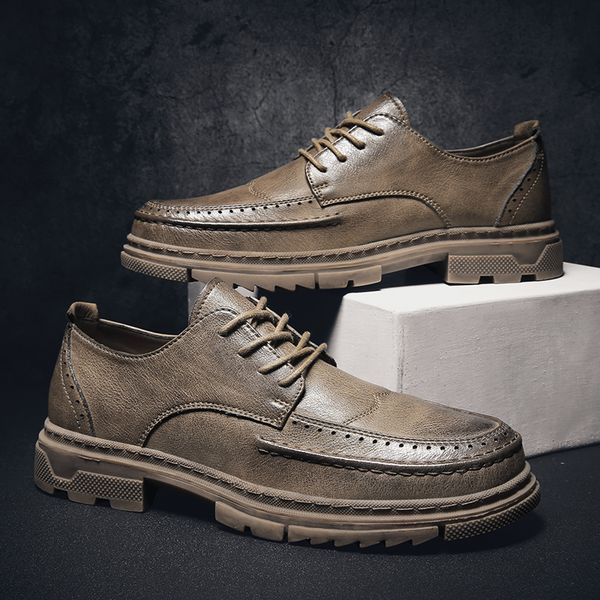 

2019 spring and autumn brand lace comfortable men's outdoor breathable casual black lace-up leather shoes