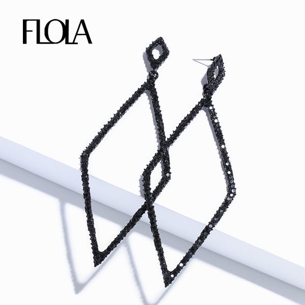 

flola black big earrings for woman square long earrings crystal black jewelry rhinestone statement earings jewelry ersn99, Silver