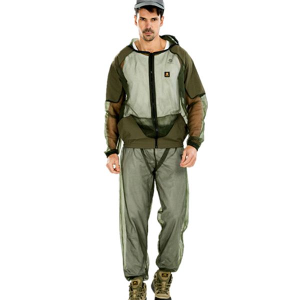 

summer anti mosquito pants suits men outdoor camping hunting fishing quick dry breathable hooded sets hat with mosquito net, Gray;blue