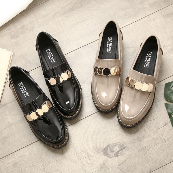 Heißer Verkauf – Britischer Stil, einzelne Schuhe im Harajuku-Stil, weiblich, 2019, neue wilde koreanische Version von Lok Fu-Schuhen, Studenten, schwarze flache Arbeitsschuhe, Größe 33–42