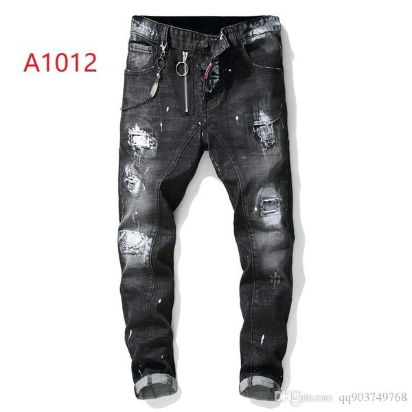 

wholesale-mens ripped skinny straight slim elastic denim fit biker jeans pants long pants stylish straight slim fit jeans, Blue