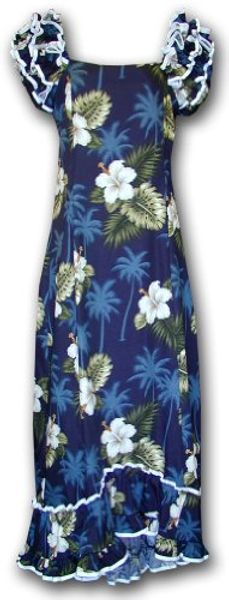 

hawaiian muumuu hibiscus island long style, Black;gray