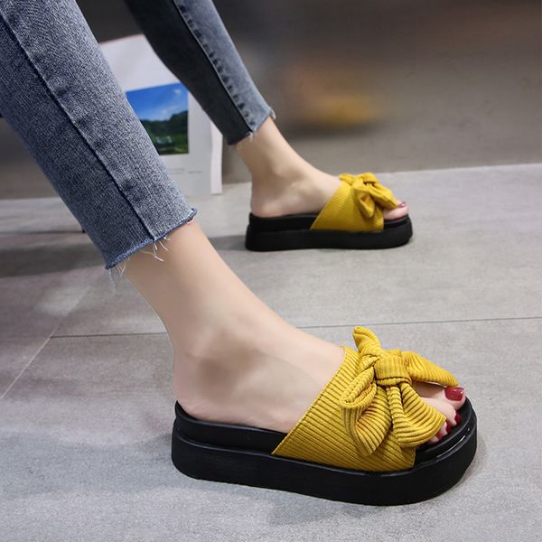 

shoes ladies' slippers med slides loafers butterfly-knot platform summer woman slipers women flat beach, Black