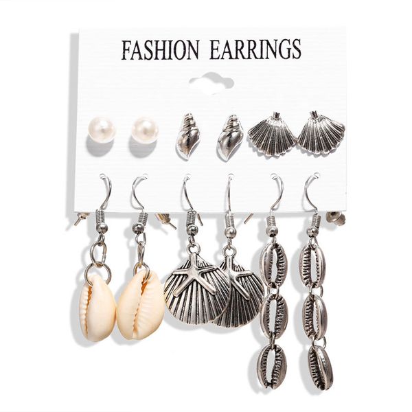 

summer seashell earrings sets for women shell tassel dangle earring female brincos sea shell beach jewelry gift boho earrings, Silver