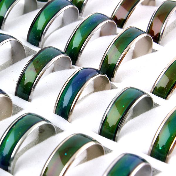 

100pcs mood ring changes color stainless steel rings mix size wholesale, Golden;silver