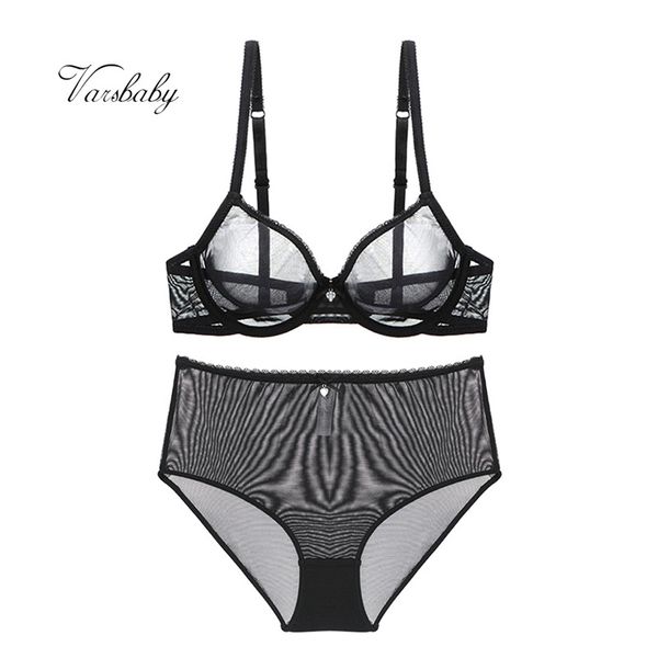 

varsbaby see-through underwear transparent high-waist briefs yarn bra and panty set, Red;black