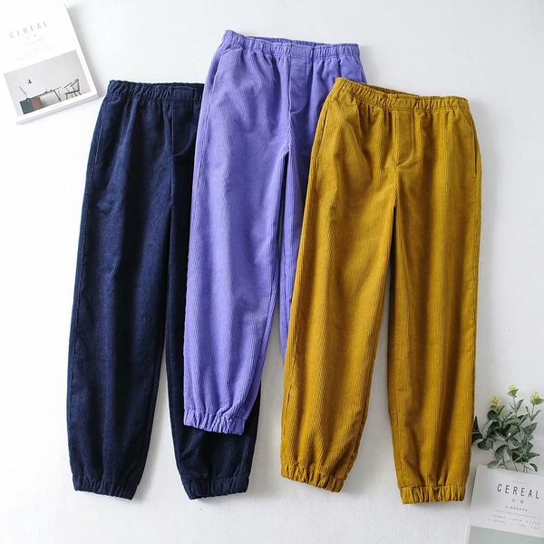 

autumn winter corduroy pants women high elastic waist harem pants famale casual straight corduroy trousers fashion street wear, Black;white