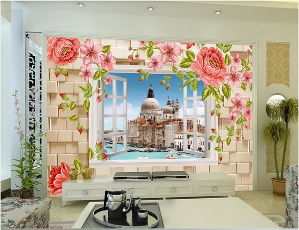 

3d wallpaper custom p 3d hand-painted peony flower window landscape living room background home decor murals wallpaper for walls 3 d