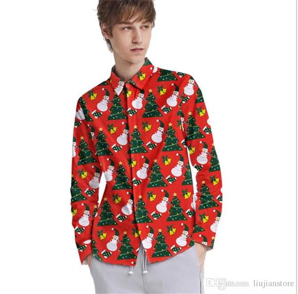 

christmas tree printed for men women autumn designer lapel neck polo fashion long sleeve couple shirt, White;black