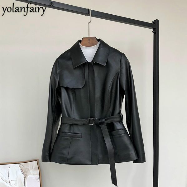 

women's leather & faux genuine jacket women clothes 2021 spring autumn sheepskin coat korean windbreaker jackets 912 kj4100, Black