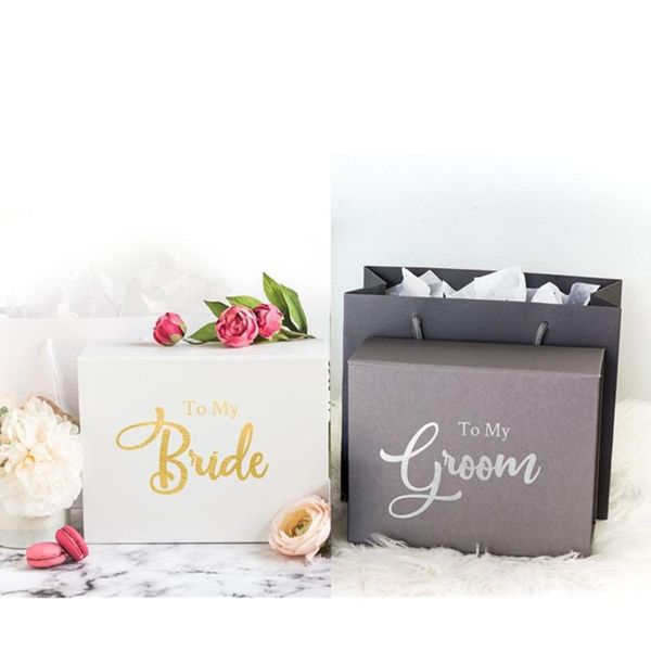 

personalised foil silver bride gift box white groom gift box wedding day personalise with hidden message