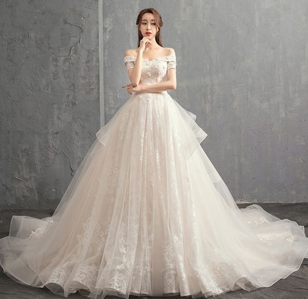 

wedding dresses half sleeves lace shoulders ap dresses low-cut blouses breast-wiping pure-color fishtail fluffy skirt for women balls outfit, White