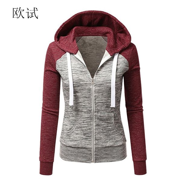 

2018 women hoodies sweatshirts long sleeve hoody ladies zipper pocket patchwork womens hoodie sweatshirt woman baseball jacket, Black