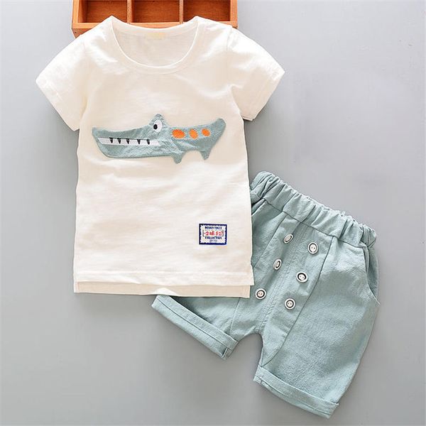 

baby summer boys clothing set 2019 infant baby boy cartoon print t-shirt +button shorts 2pcs outfit kids clothes sets, White
