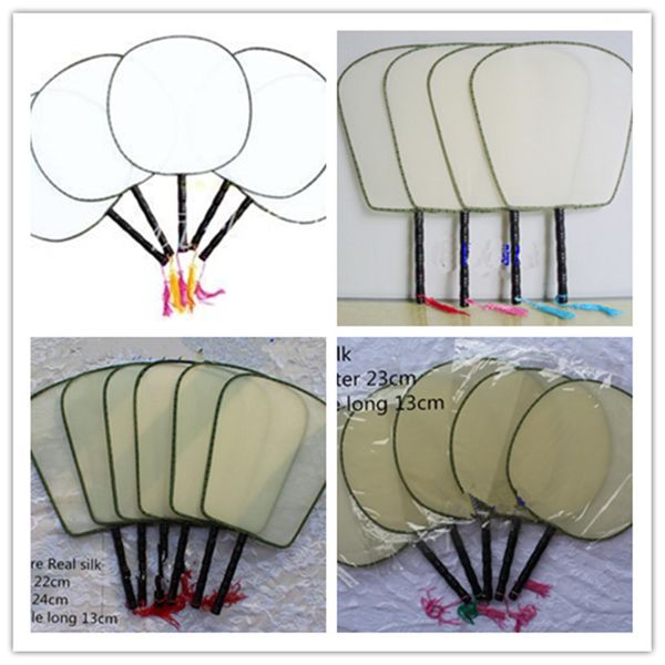Ventilador de mão de seda personalizado Branco Vintage Handle Rodada Mão chinês parou Programa de Arte Belas DIY estudante de criança Pintura 100 unidades