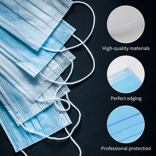 

50pcs lot mask face mascherine fast ship disposable elastic ear loop comfortable 3 ply breathable protection