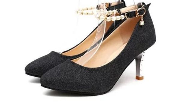 

women's shoes in spring and autumn high fine heel pointed end sequined cloth@108, Black