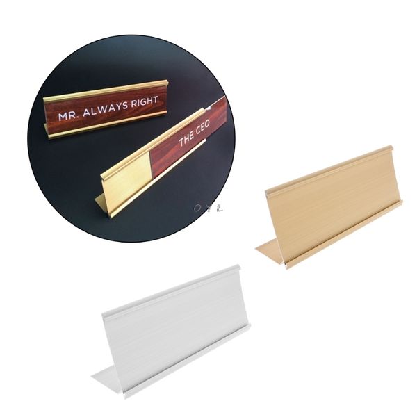 

golden silver sign aluminum alloy name desk plaque holder office school 9x24cm