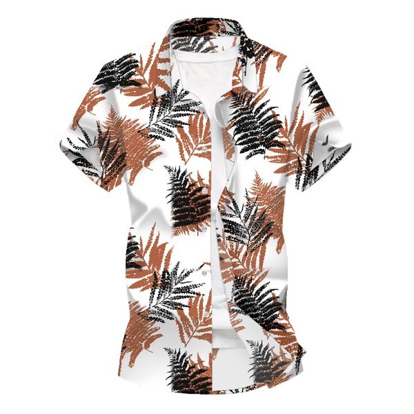 

new fashion summer hawaiian shirt men short sleeve shirts hawaiian style plant pattern slim fitted shirts men casual streetwear, White;black