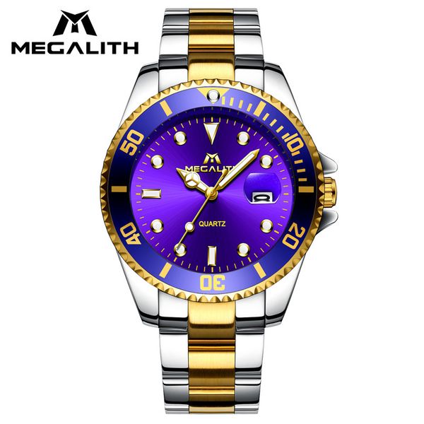 

megalith casual wrist watches for men waterproof analogue stainless steel date calendar business quartz wristwatch men clock, Slivery;brown
