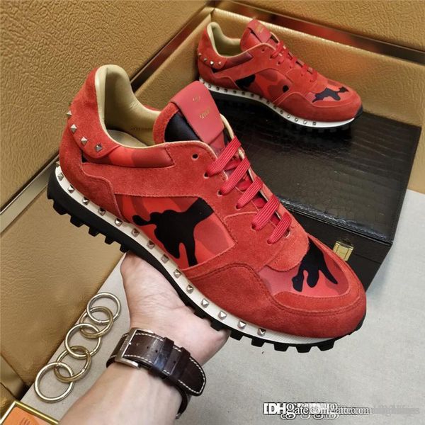 

2018 new valentigaravaniss sneakers shoes man rockrunner triple red leather flycrew camouflage camo print sneakers casual shoes with box