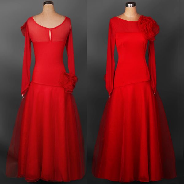 

new red ballroom dance dress for women strapless long sleeve jazz/waltz/tango-dancing standard ballroom dance dresses for sale, Black;red