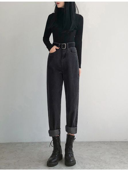 

темно-серый высокая талия джинсы женская k новой beam foot брюки, Blue