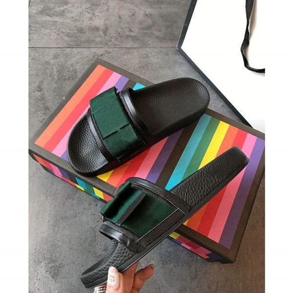 

original box men scuffs flat heel bow tie genuine leather men's slippers summer beach sandals, Black