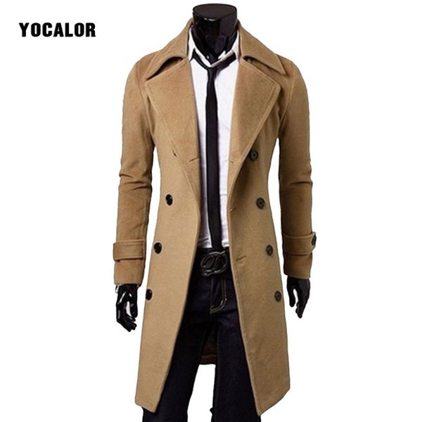 

осень зима мужчины шерсть бленды куртка длинные ветровка шинель кофты мужчины верхняя одежда пальто мужской толстые padded пальто slim fit, Black