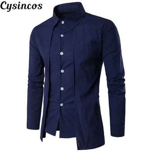 

cysincos 2019 новый бренд британский стиль мужчины бизнес рубашка осень мода твердые slim fit рубашка причинно с длинным рукавом camisa руба, White;black
