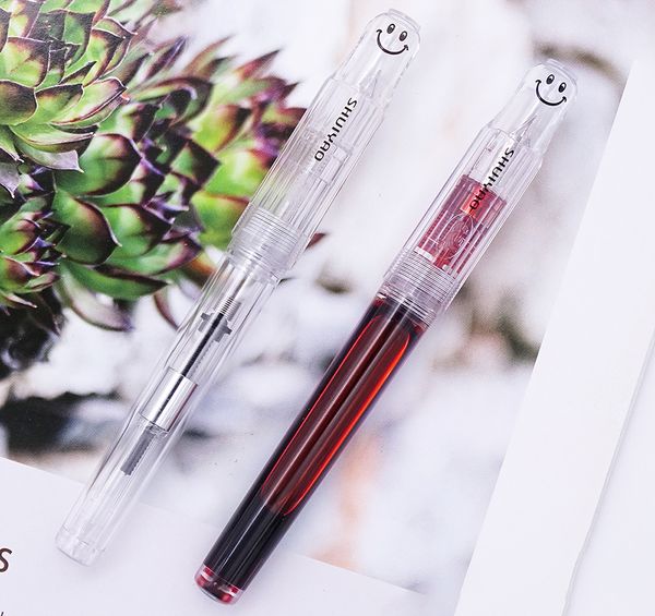 

2pcs set fully transparent dropper fountain pen smiling face iridium ef & f 2 pens with converter cute fashion writing gift pen