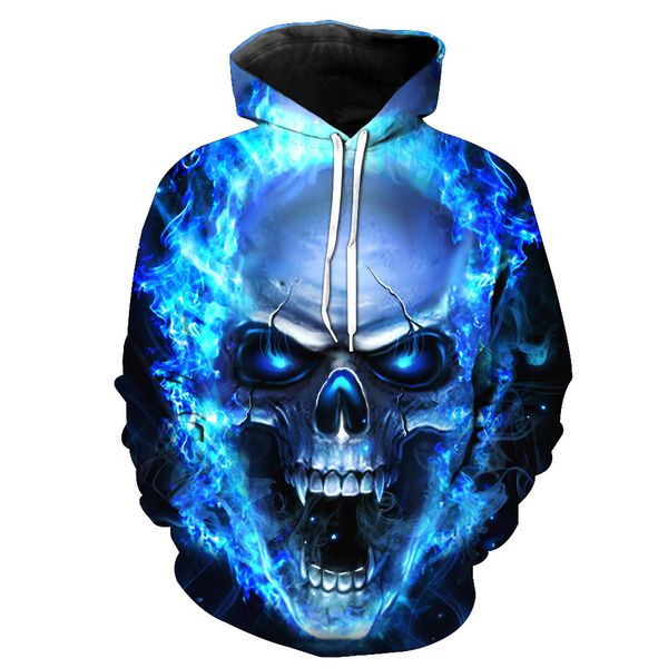 

Mens 2019 Luxury Designer Clothes 3D Blue Skull Print Casual Designer Hoodies Fashion Hipster Sweatshirt Loose Version