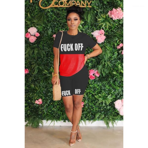 

womens 2pcs letter print crew neck female two piece sets summer cool casual ladies clothing solid color patchwork, White