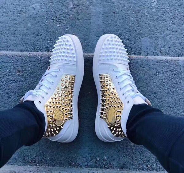 

outdoor studs trainer red bottom sneakers men women white-gold,black-red spikes casual shoes with box lts